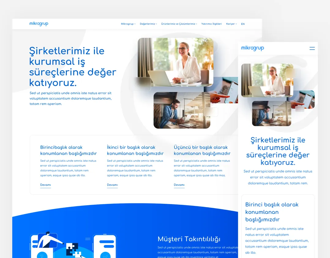 Mikrogrup website on desktop and mobile: the home page
