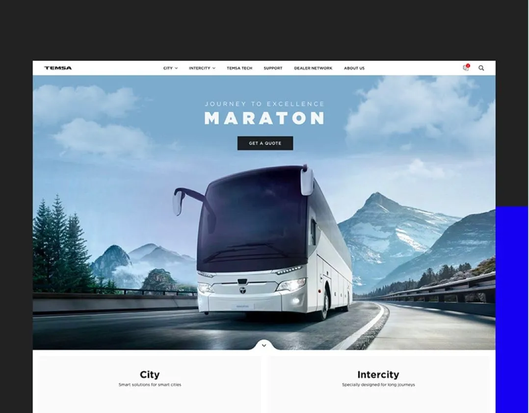 Temsa website home page featuring the Maraton coach