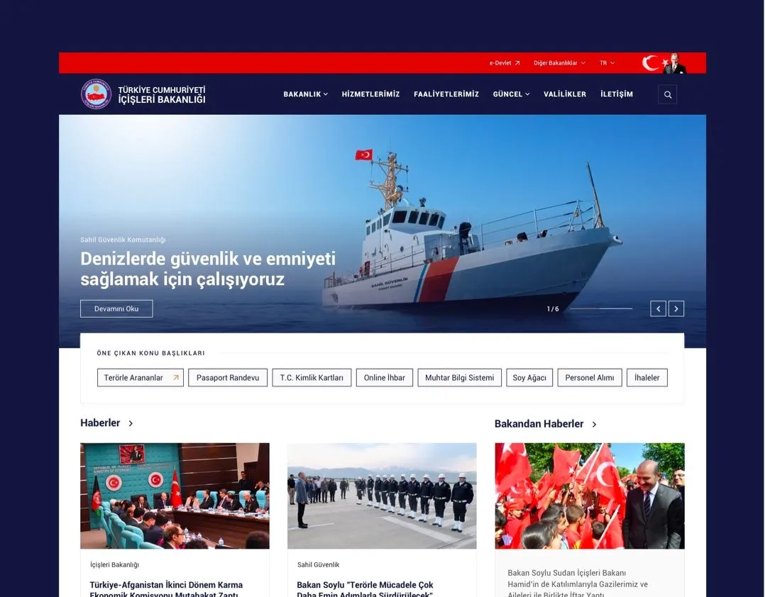 Ministry of Interior website home page with news and quick links